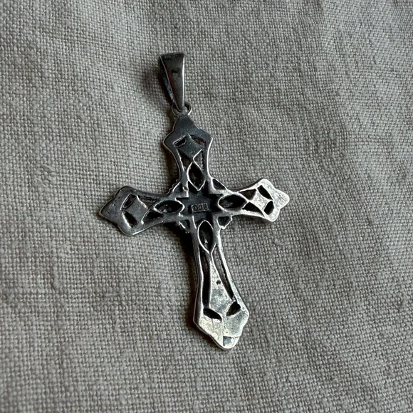⚜️Intricate ⚜️ Vintage Sterling Silver Ornate Cross Pendant Marked 925 - Picture 5 of 12